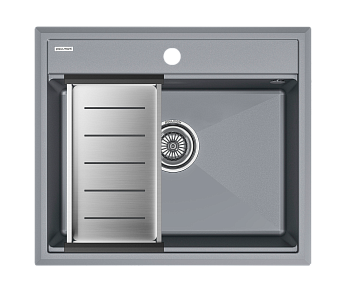 Кухонная мойка + коландер Paulmark PM115951-GRM+A375-BS 59х51 цвет серый металлик